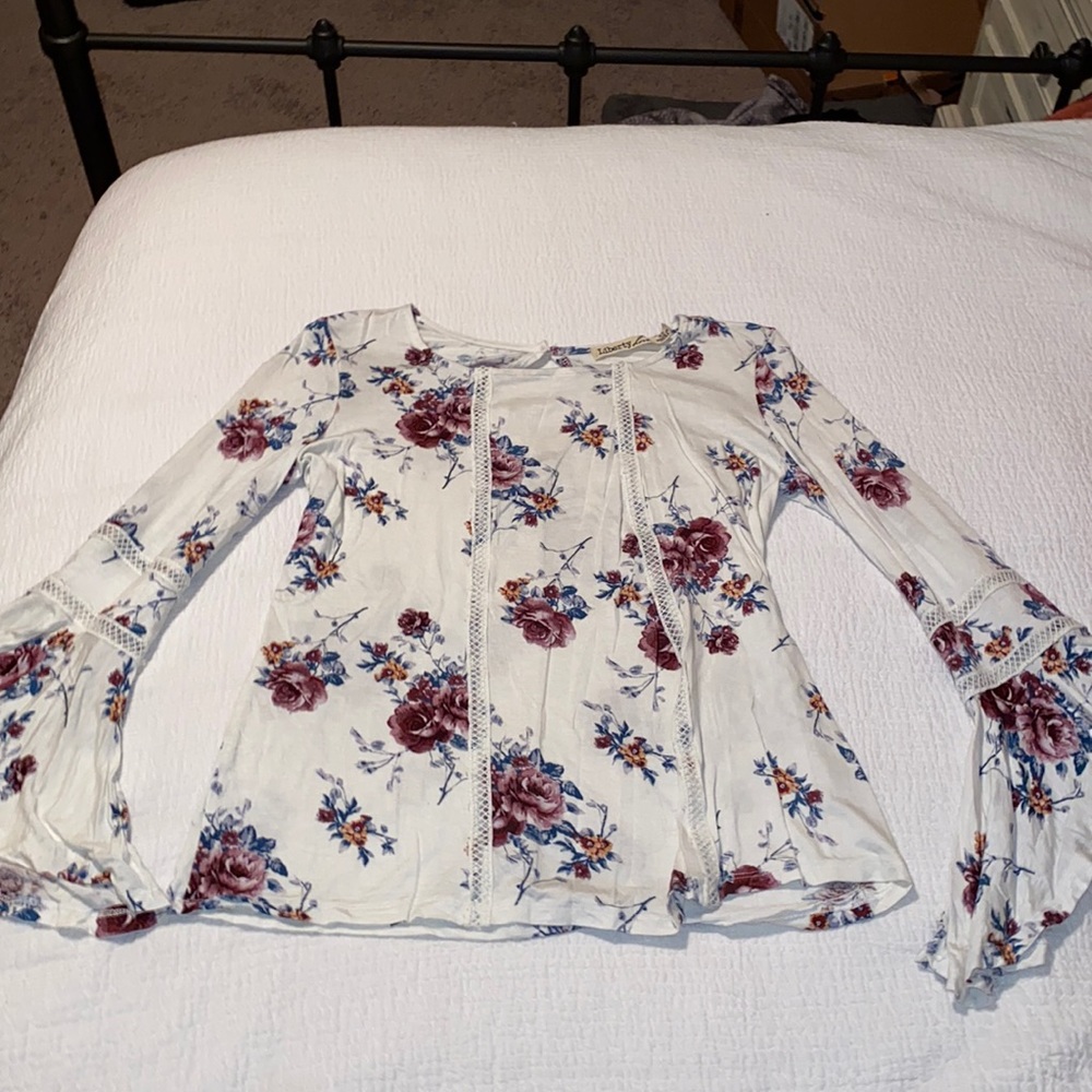 Floral white blouse with flare sleeves